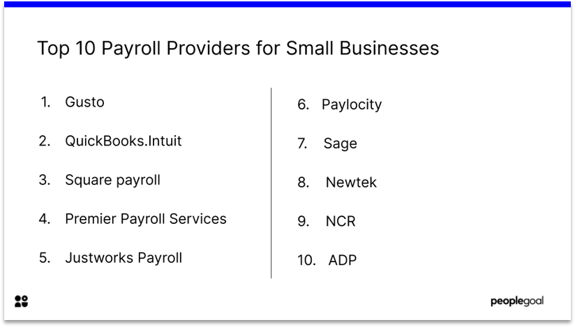 Top 10 Payroll Provider small businesses
