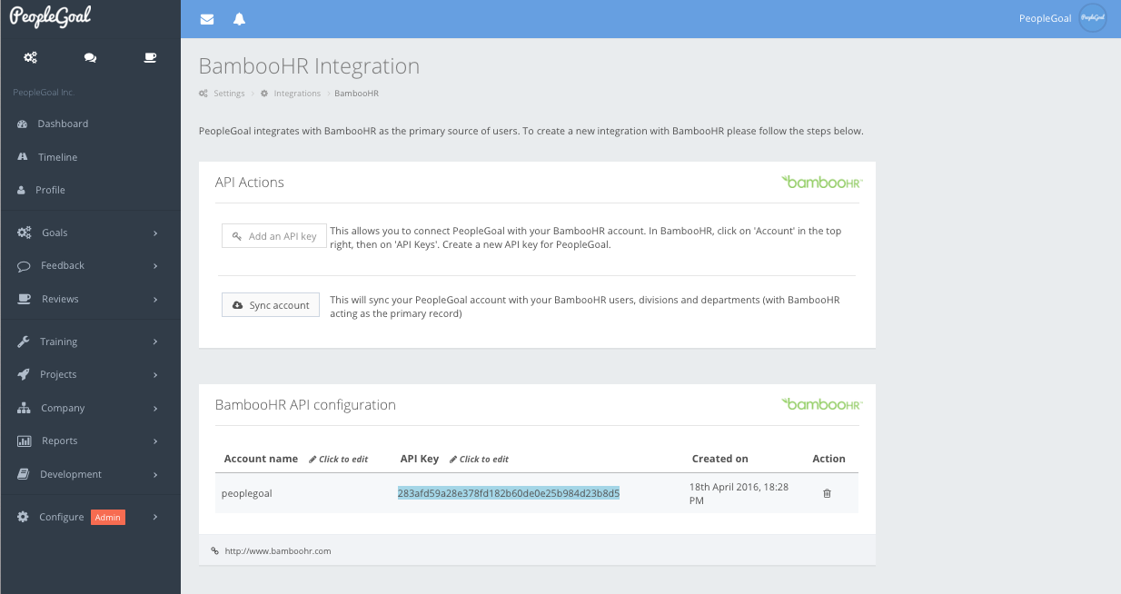 peoplegoal bamboohr copy api key