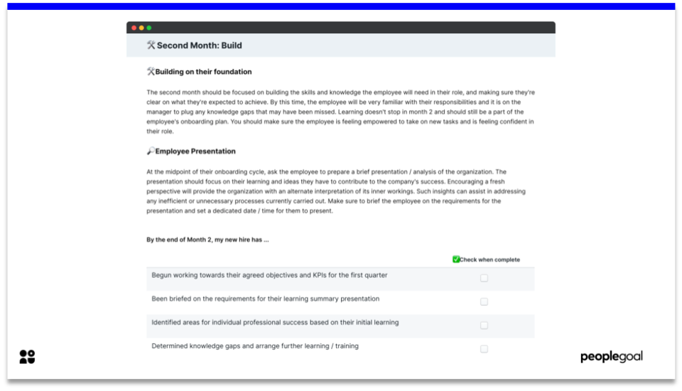 Month 2 - Onboarding Checklist