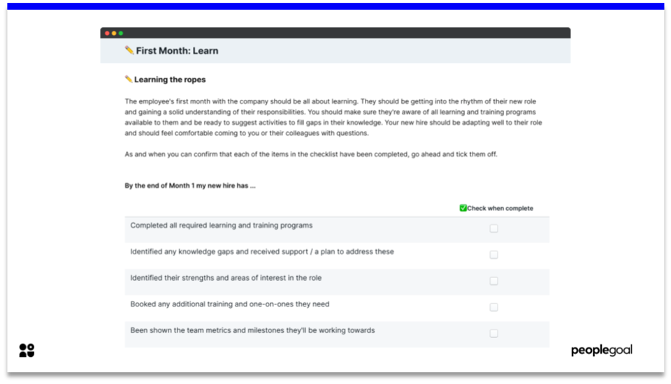 Month 1 - Onboarding Checklist