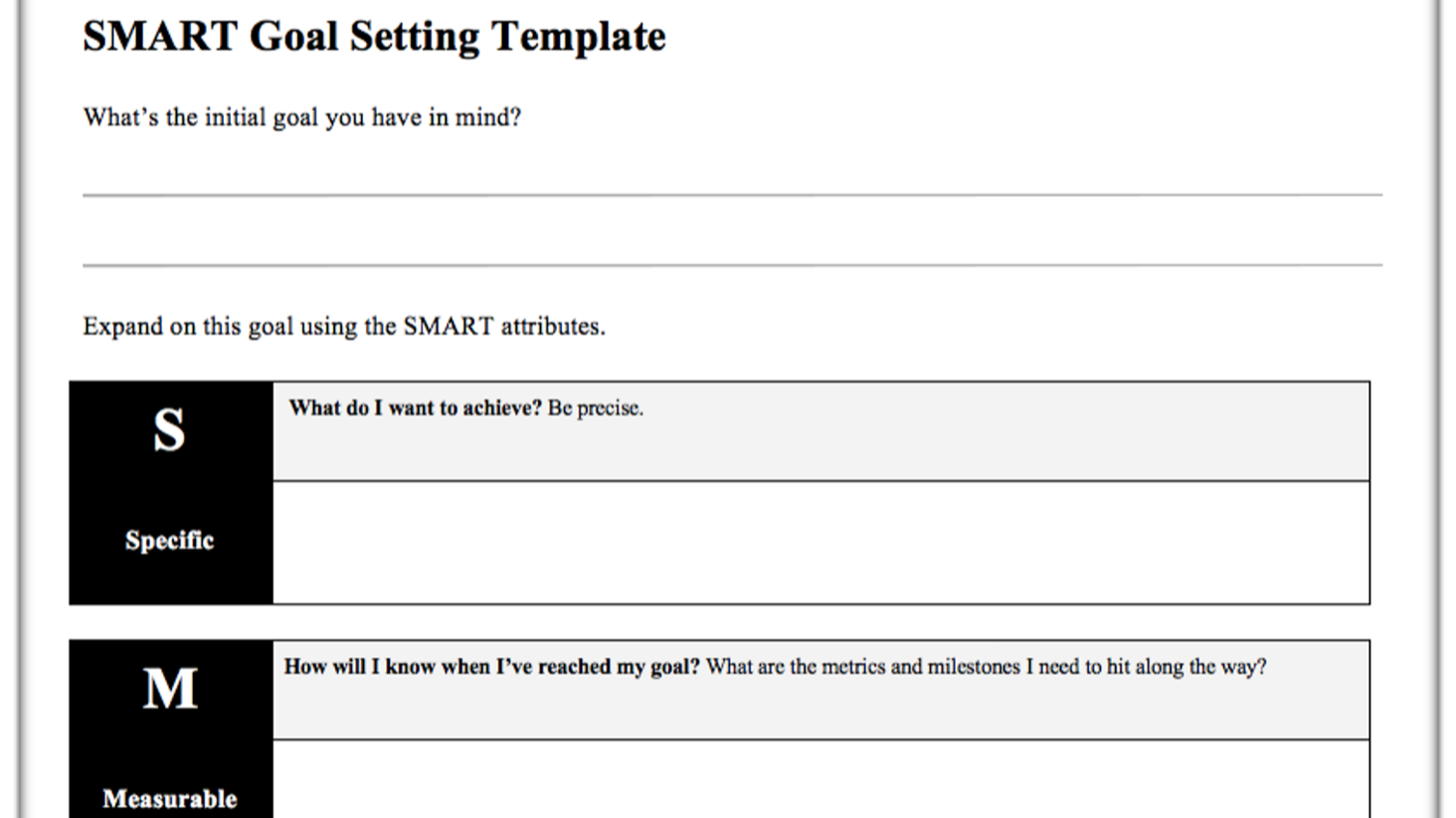 SMART Goals template in docs